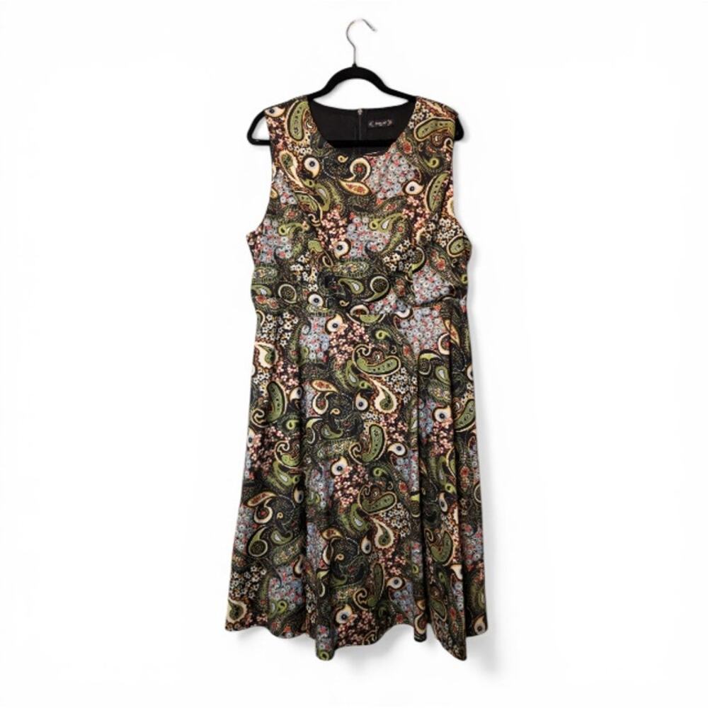 Enmain Plus Size 2XL Paisley Fit and Flare Dress with Pockets